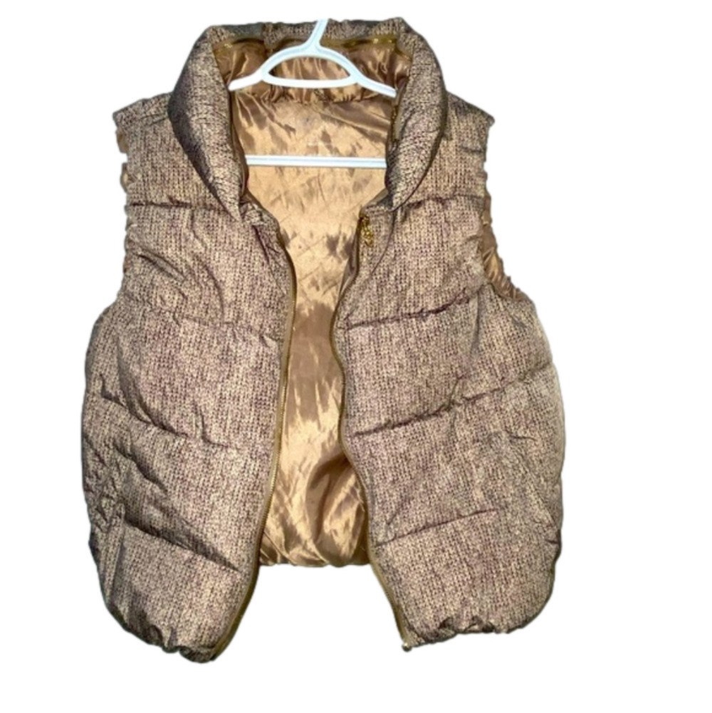 CALVIN Klein Performance Faux Knit Pattern Zip Puffer Vest Gold Hardware Sz L